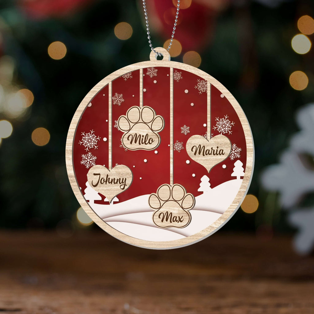 Personalized Family Ornament With Heart And Paw Print Ornament