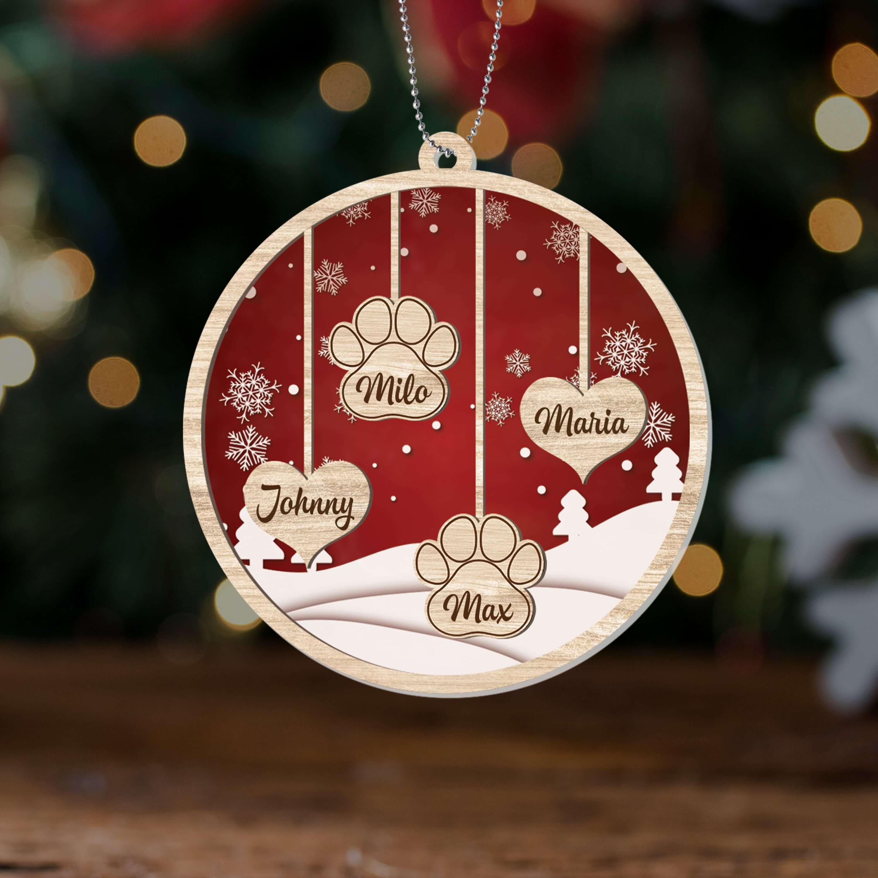 Personalized Family Ornament With Heart And Paw Print Ornament