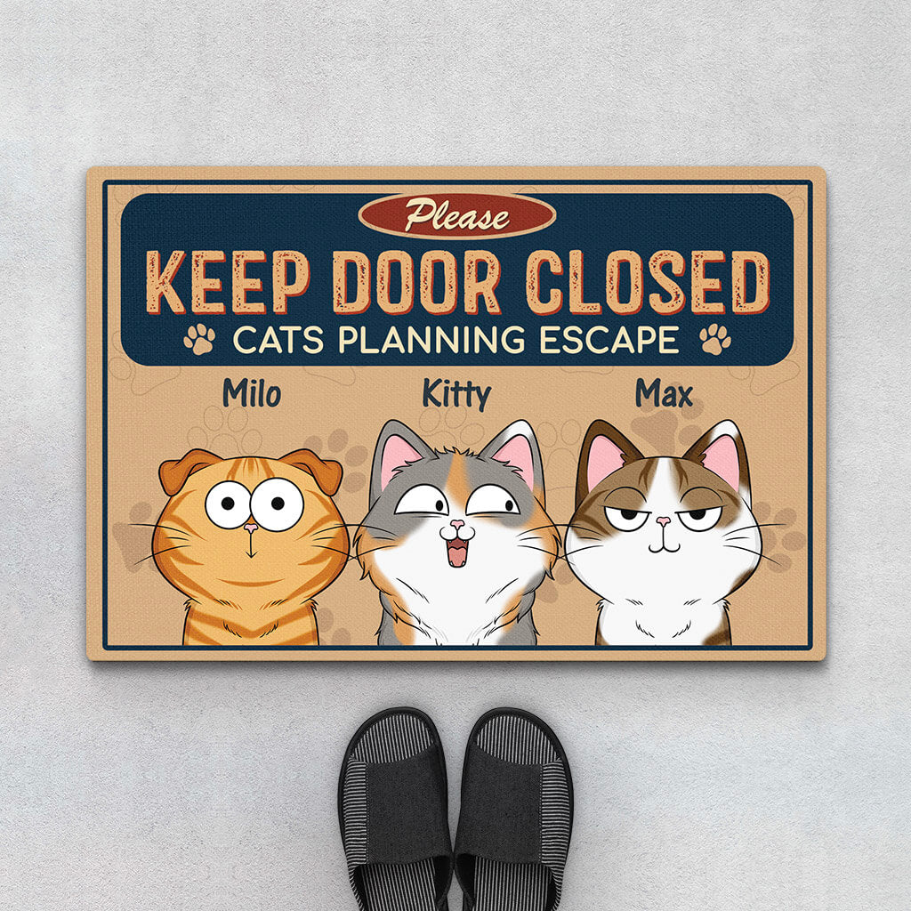 Personalized Keep Door Closed Cats Planning Escape Doormat