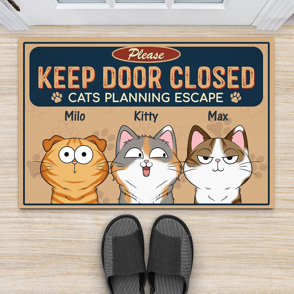 Personalized Keep Door Closed Cats Planning Escape Doormat