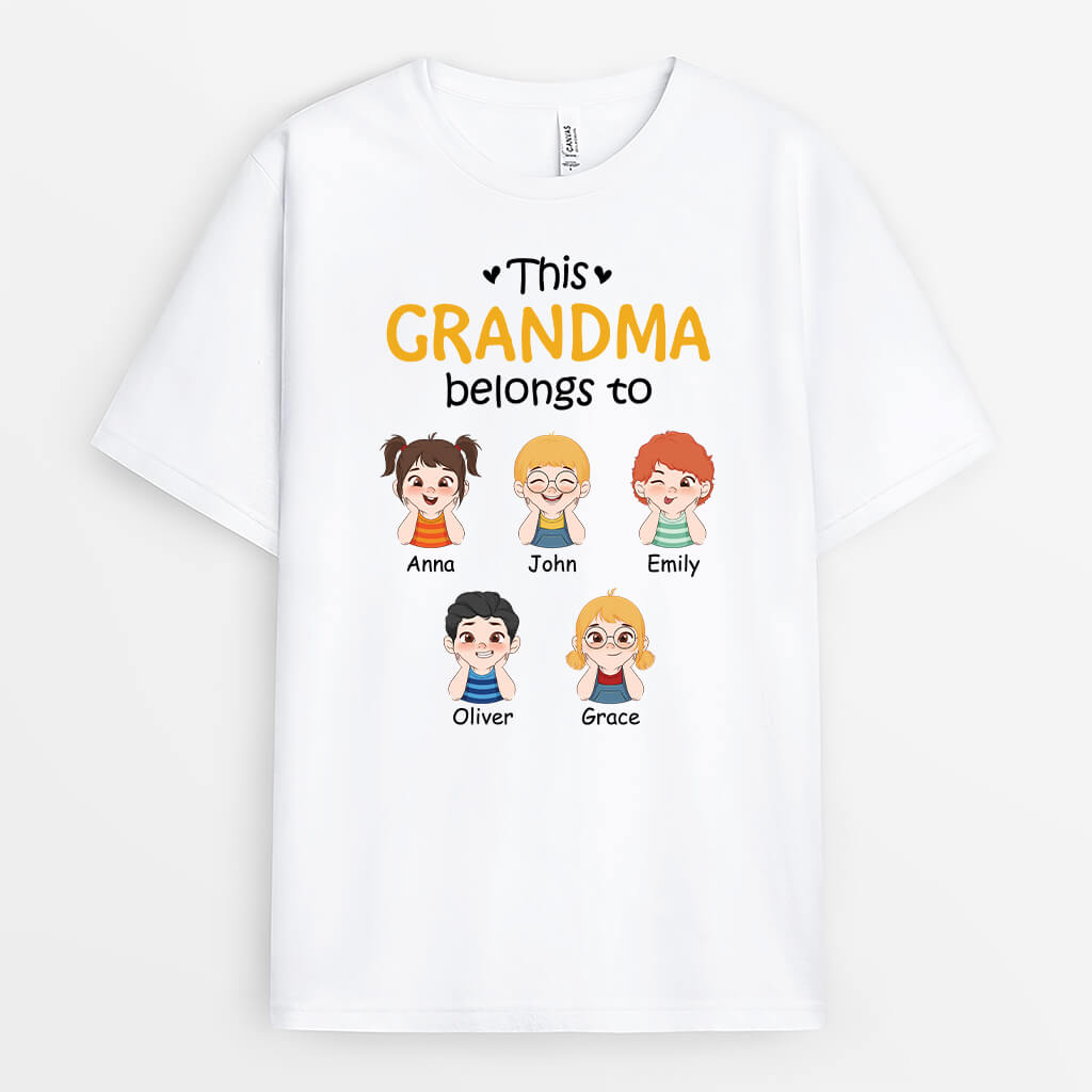 Personalized This Grandma Belongs To Kids With Hands On Chin T-shirt