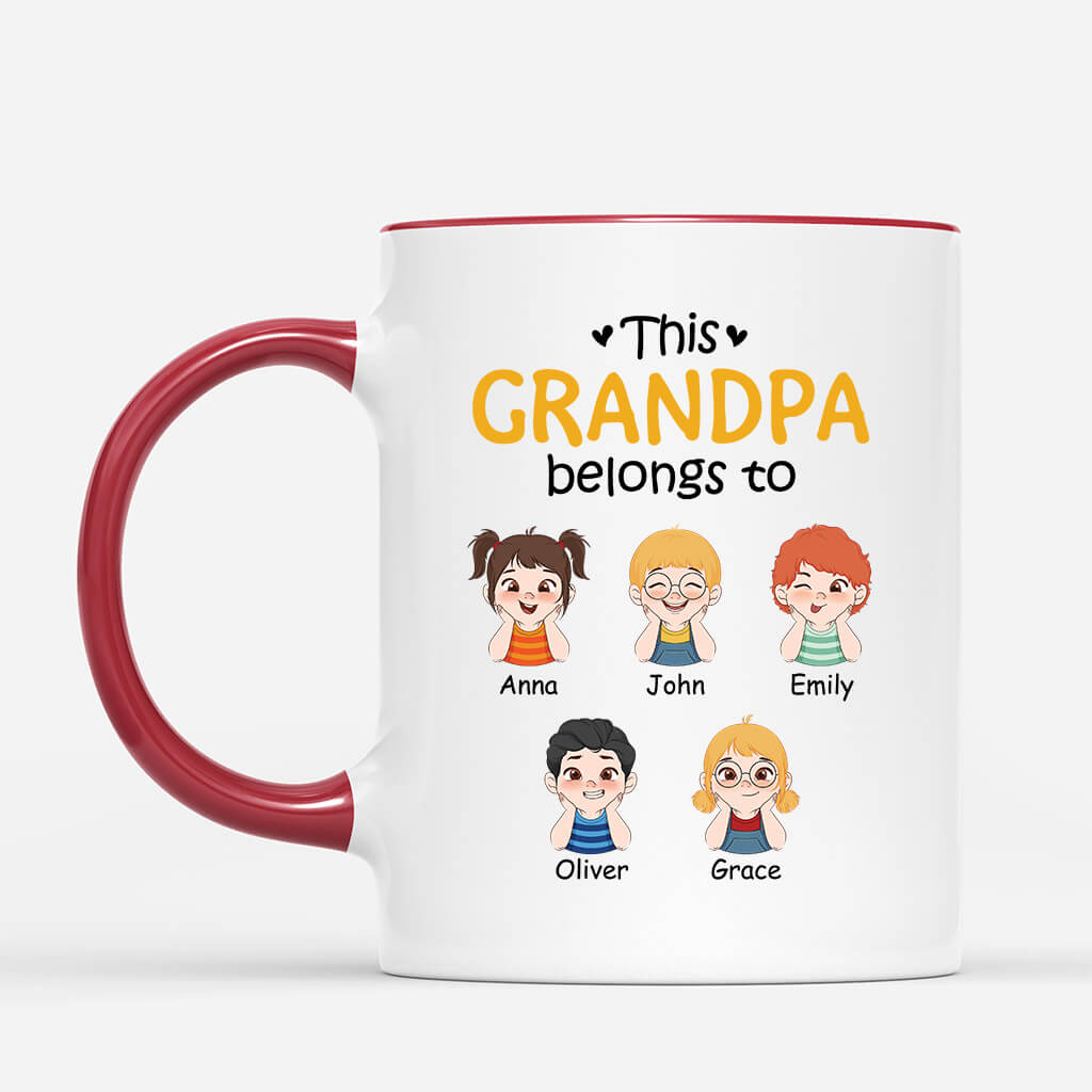 Personalized This Grandma Belongs To Kids With Hands On Chin Mug