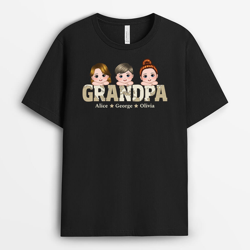 Personalized Papa With Cute Kids T-shirt