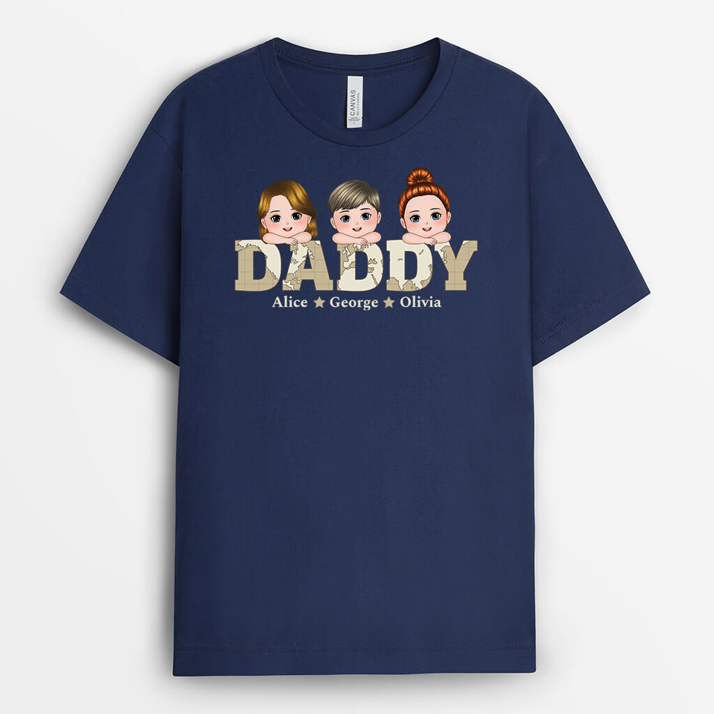 Personalized Papa With Cute Kids T-shirt