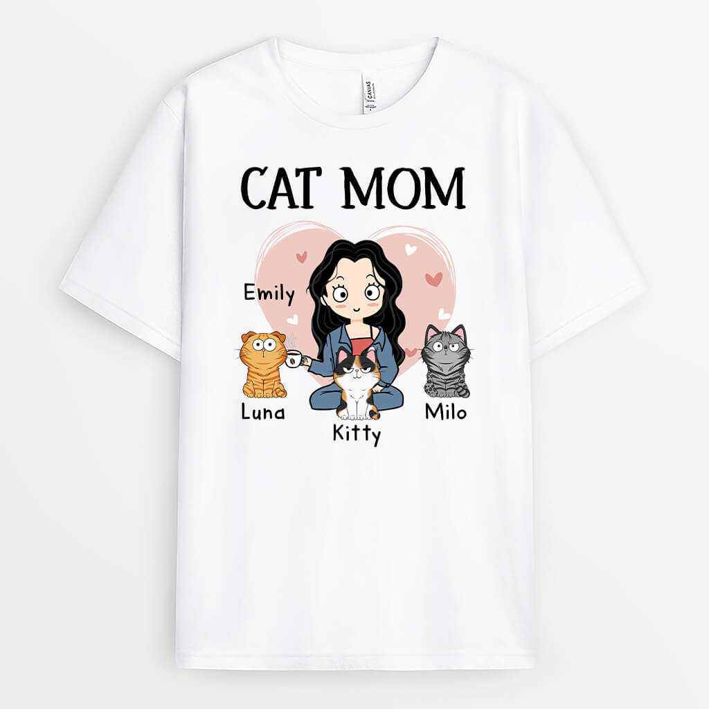 Cat Mom - Personalized Cat T-Shirt - For Women