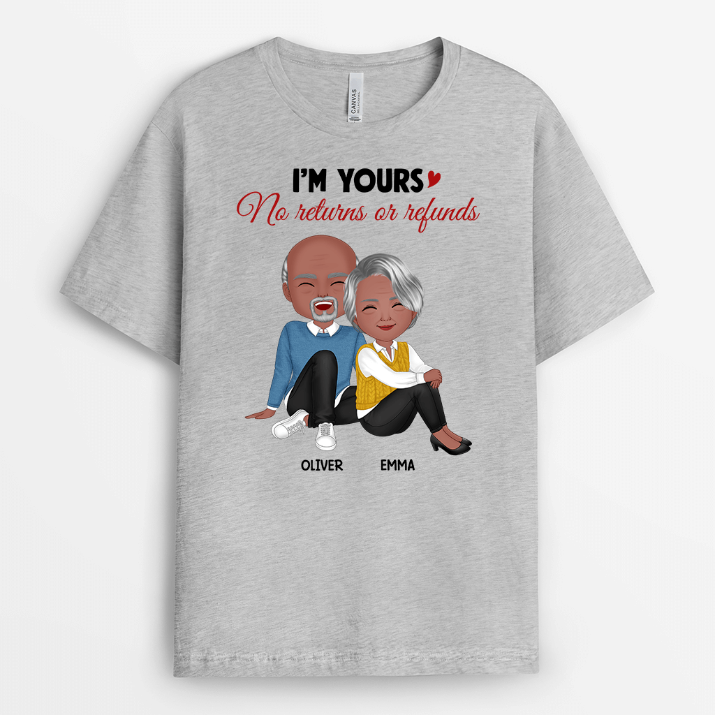 I'm Yours No Returns or Refunds - Personalized Couple Christmas T-Shirt