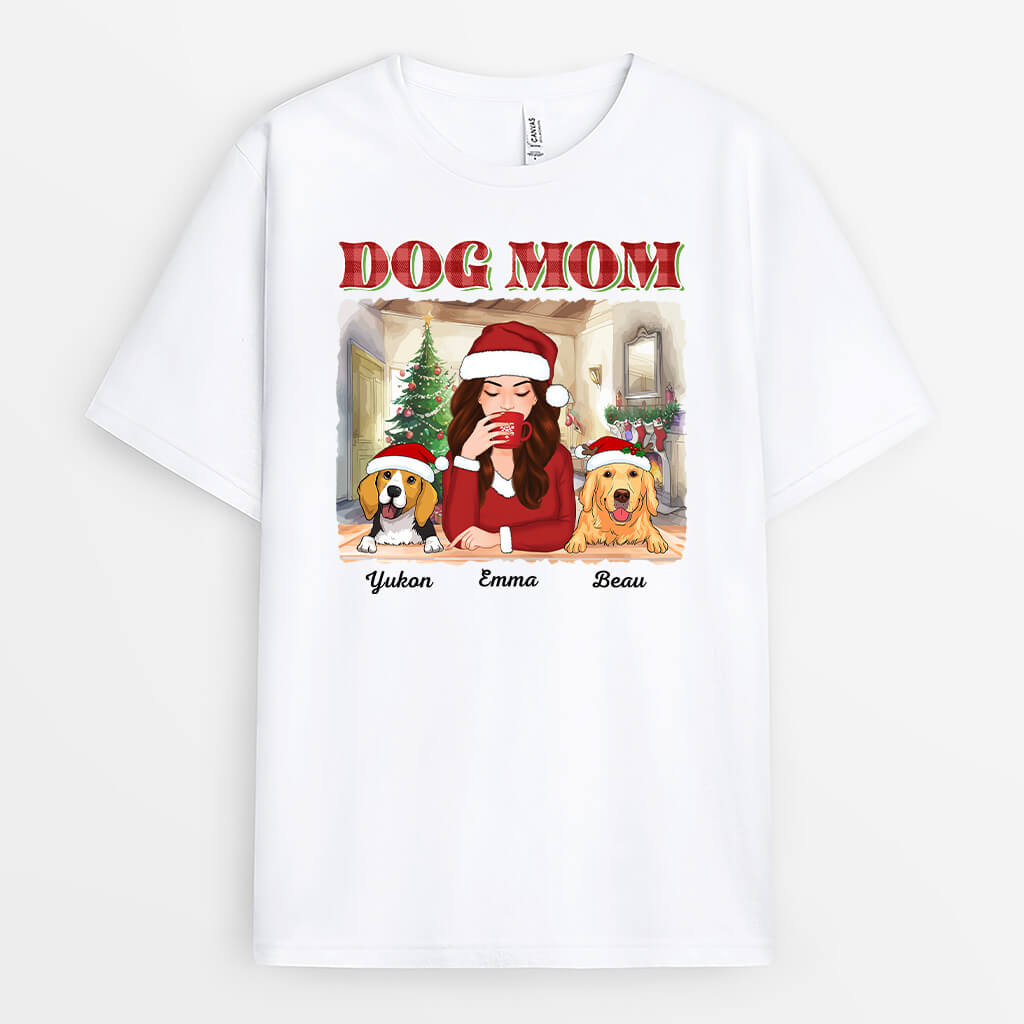 Personalized Dog Mom Sipping Christmas T-shirt