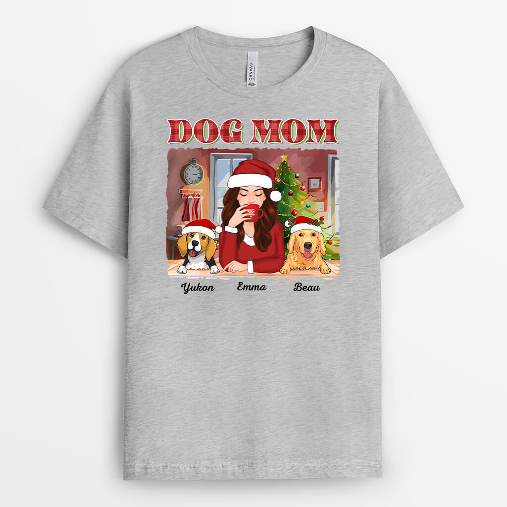 Personalized Dog Mom Sipping Christmas T-shirt