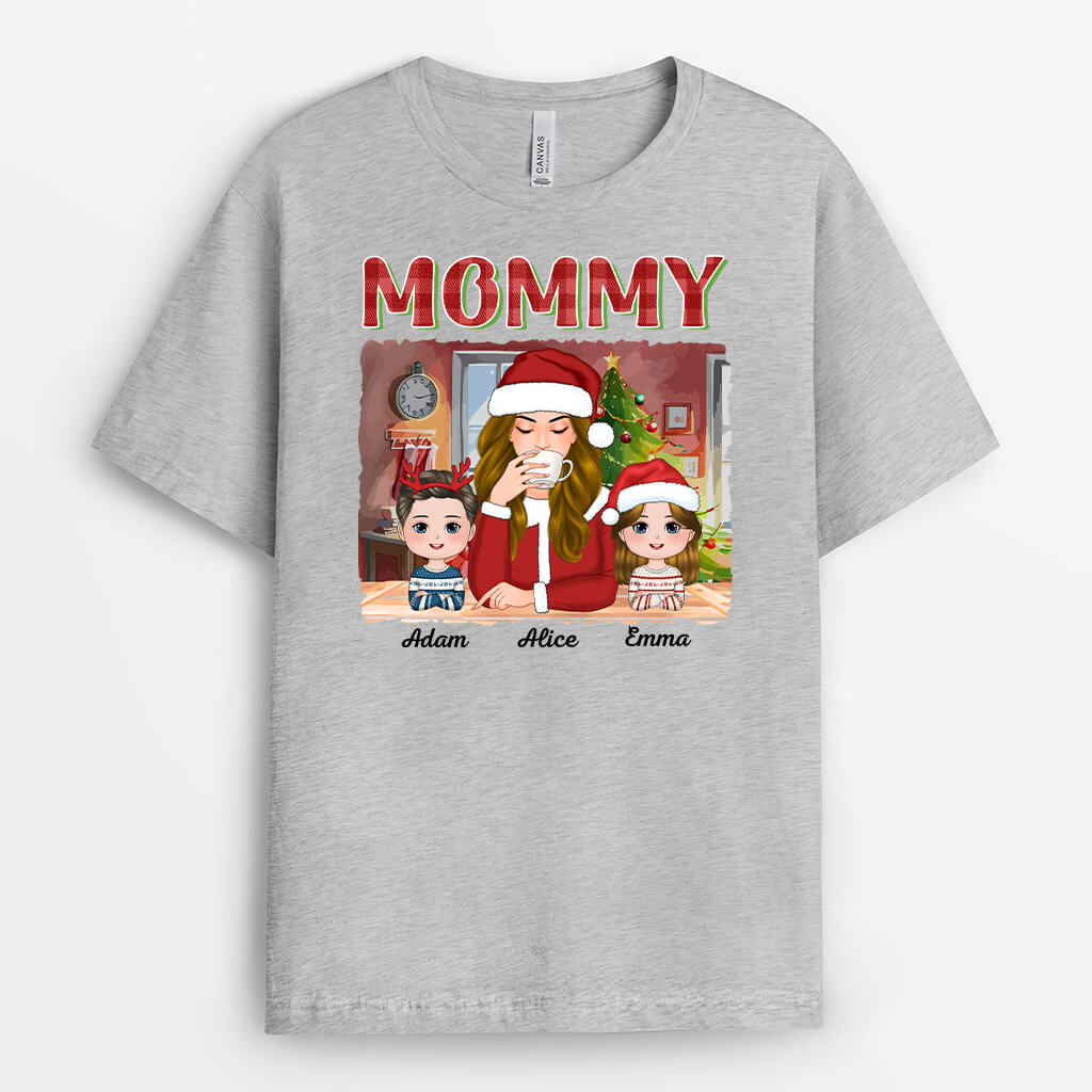 Personalized Grandma Sipping Christmas T-shirt