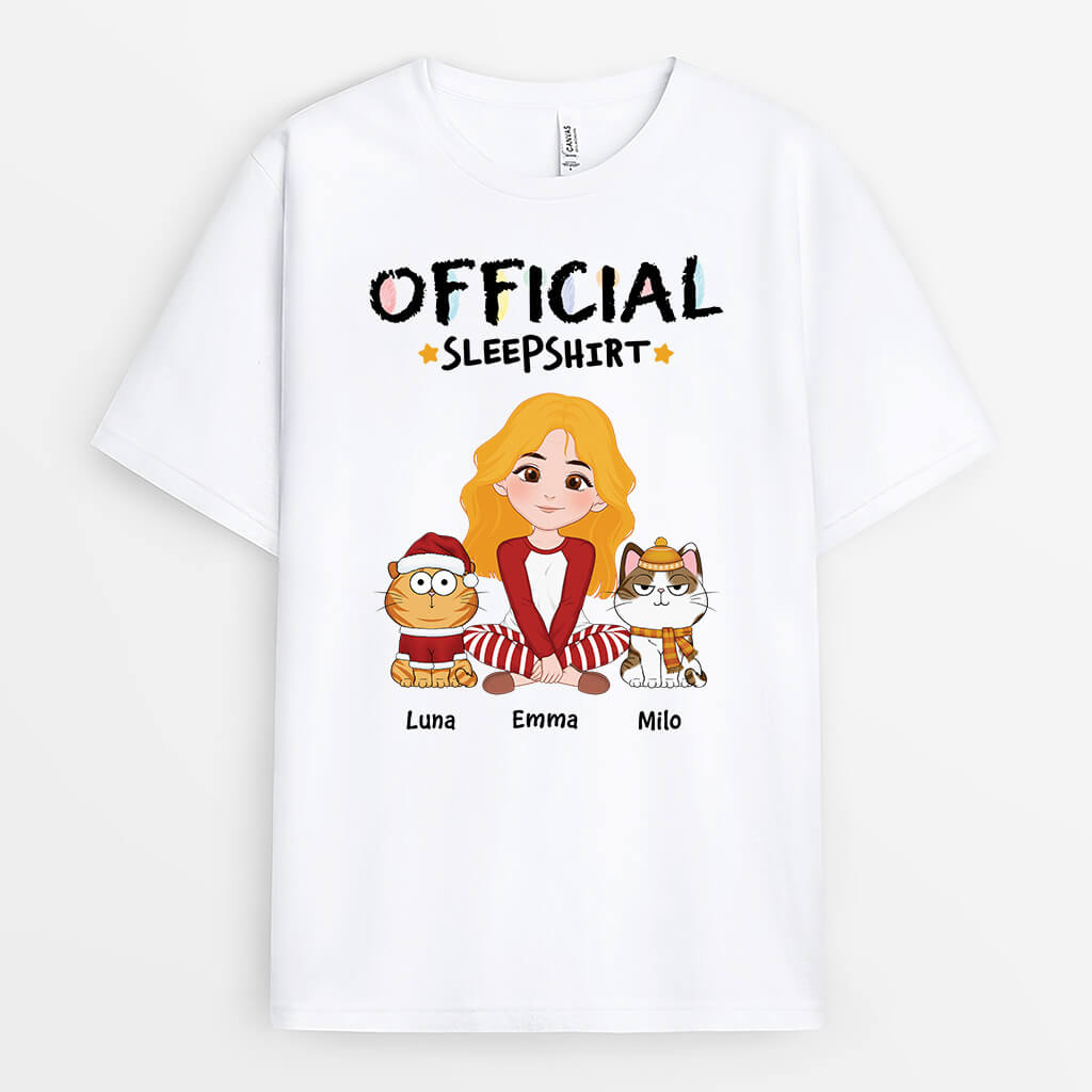 Personalized Official Sleepshirt With Cat Sitting T-shirt