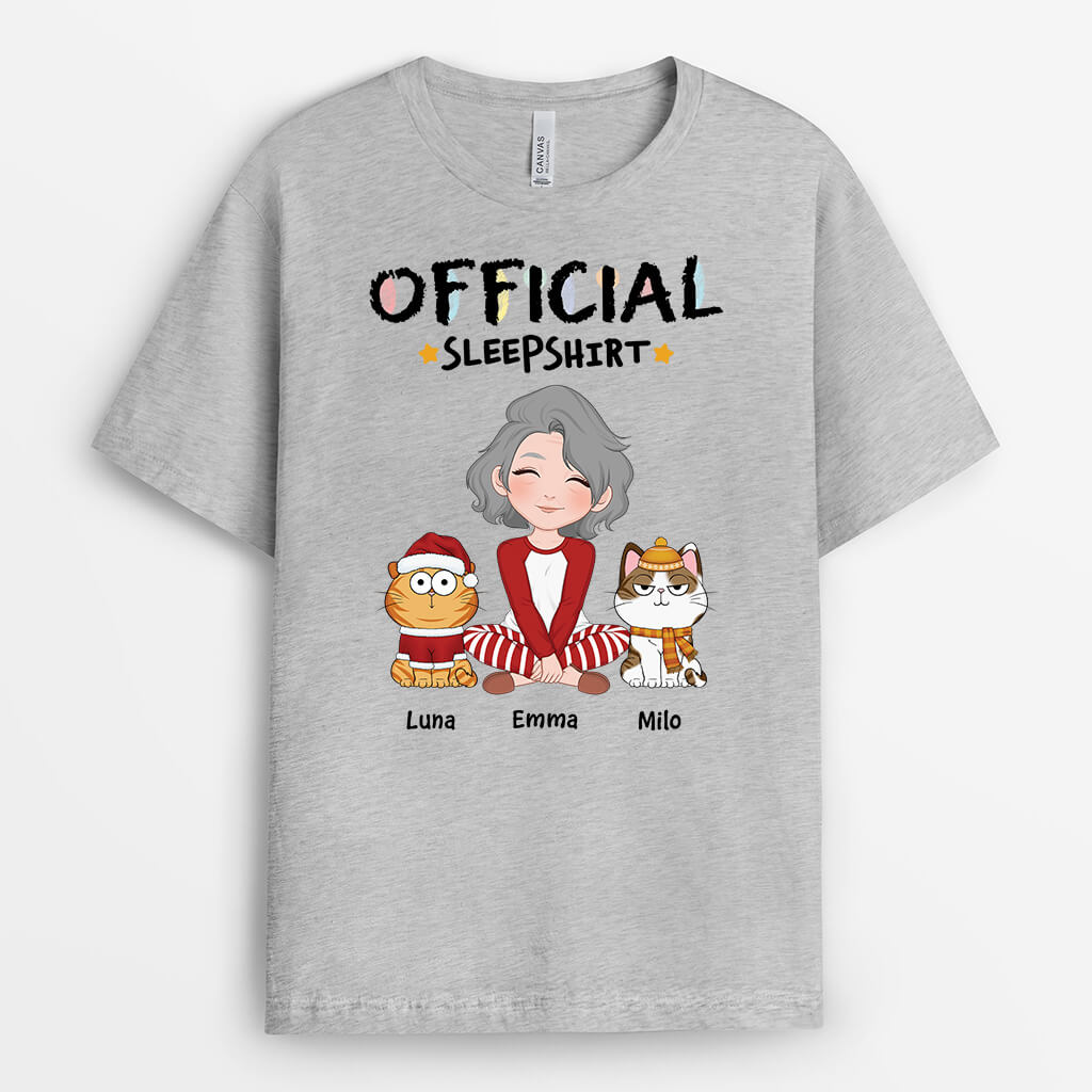 Personalized Official Sleepshirt With Cat Sitting T-shirt