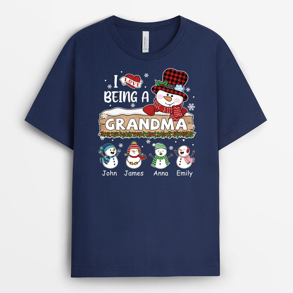 Personalized I Love Being A Grandma Snowman T-shirt