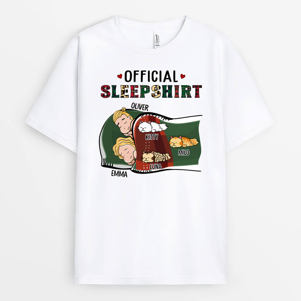 Personalized Official Sleepshirt Couple With Pets T-shirt