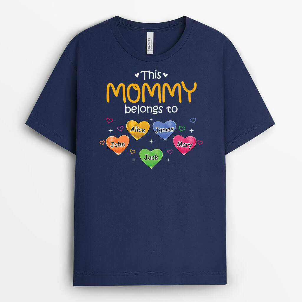 Personalized This Grandma/Mommy Belongs To Watercolor Heart T-shirt