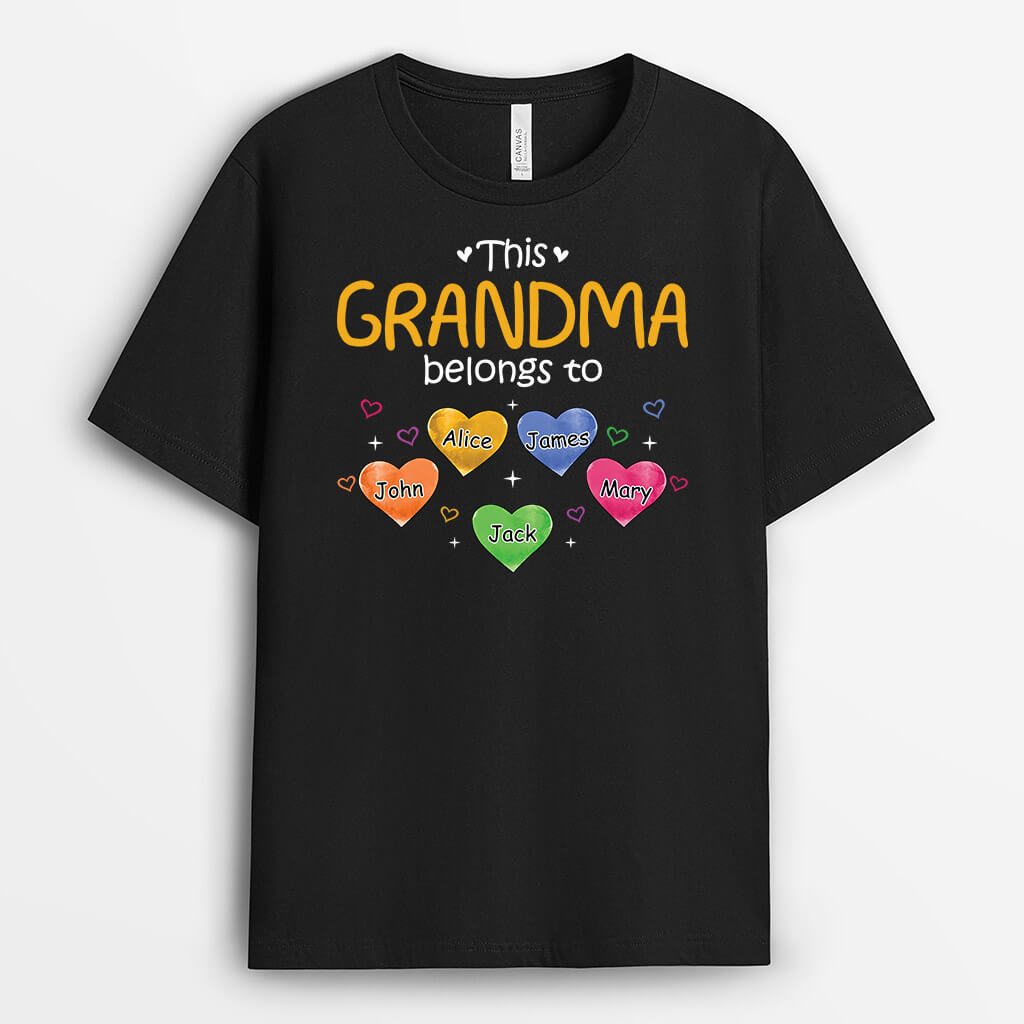 Personalized This Grandma/Mommy Belongs To Watercolor Heart T-shirt