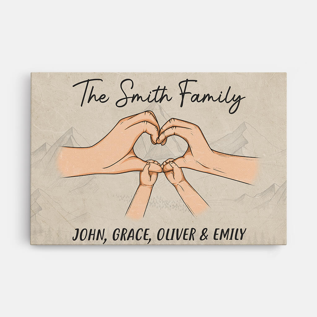 Personalized Family Heart Shaped Hand Canvas