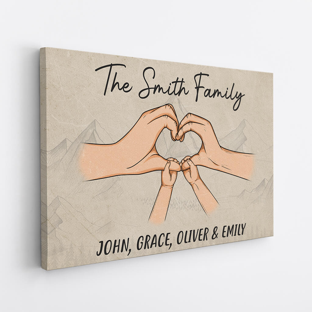 Personalized Family Heart Shaped Hand Canvas