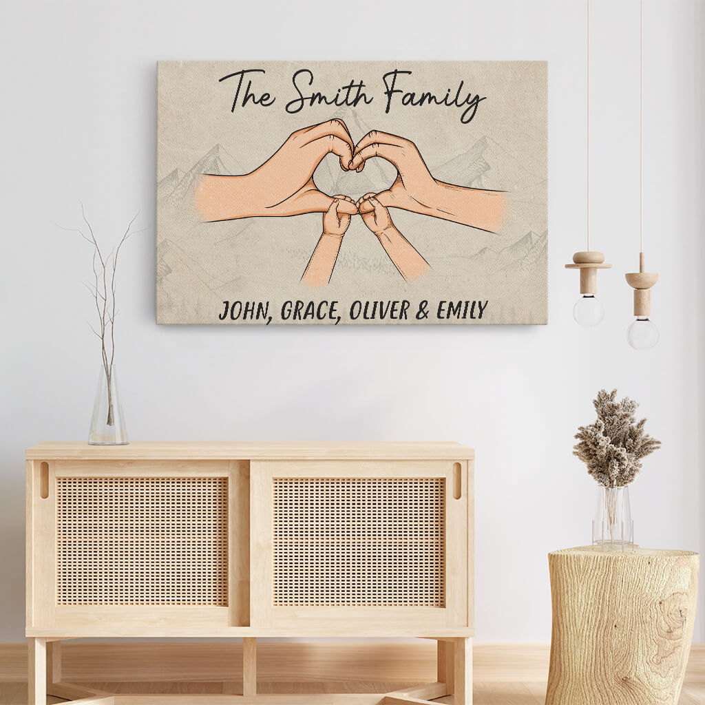 Personalized Family Heart Shaped Hand Canvas