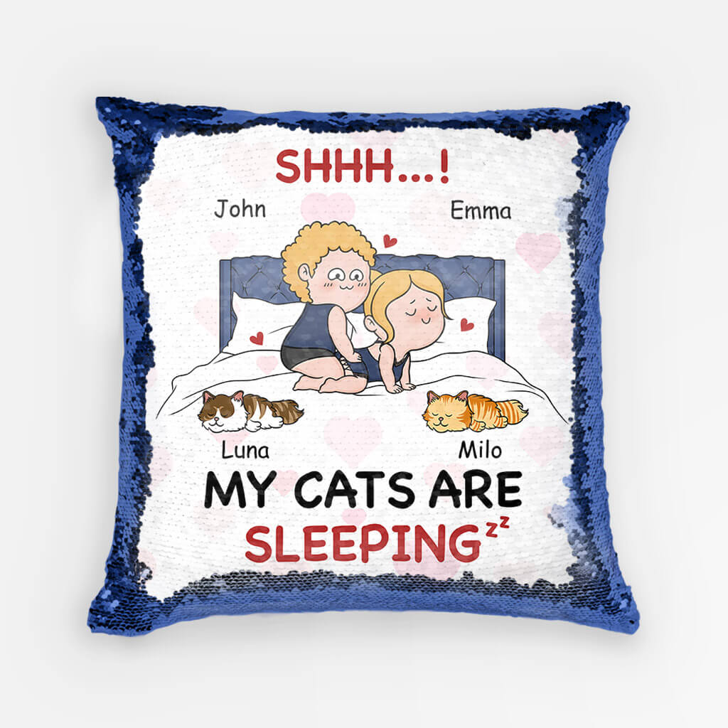 Personalized Shhh My Cats Are Sleeping Sequin Pillow