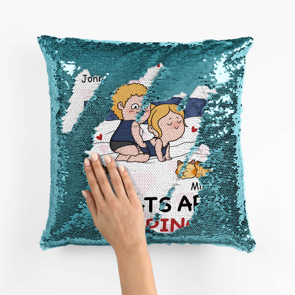 Personalized Shhh My Cats Are Sleeping Sequin Pillow
