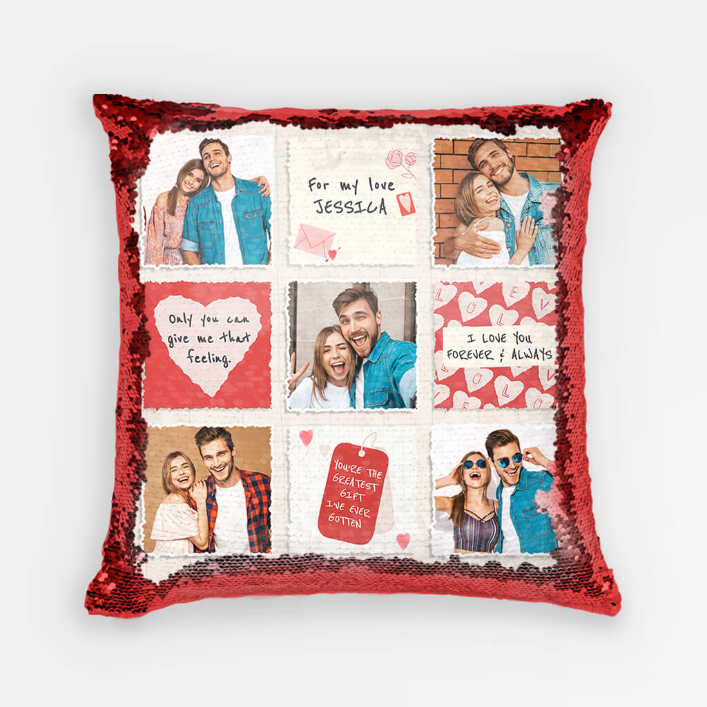 Personalized Couple Photo Collage Sequin Pillow