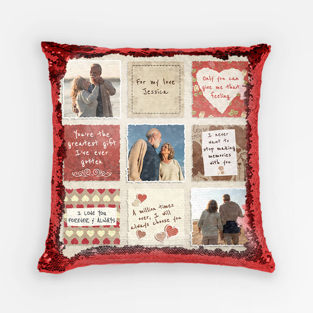 Personalized Couple Photo Collage Sequin Pillow