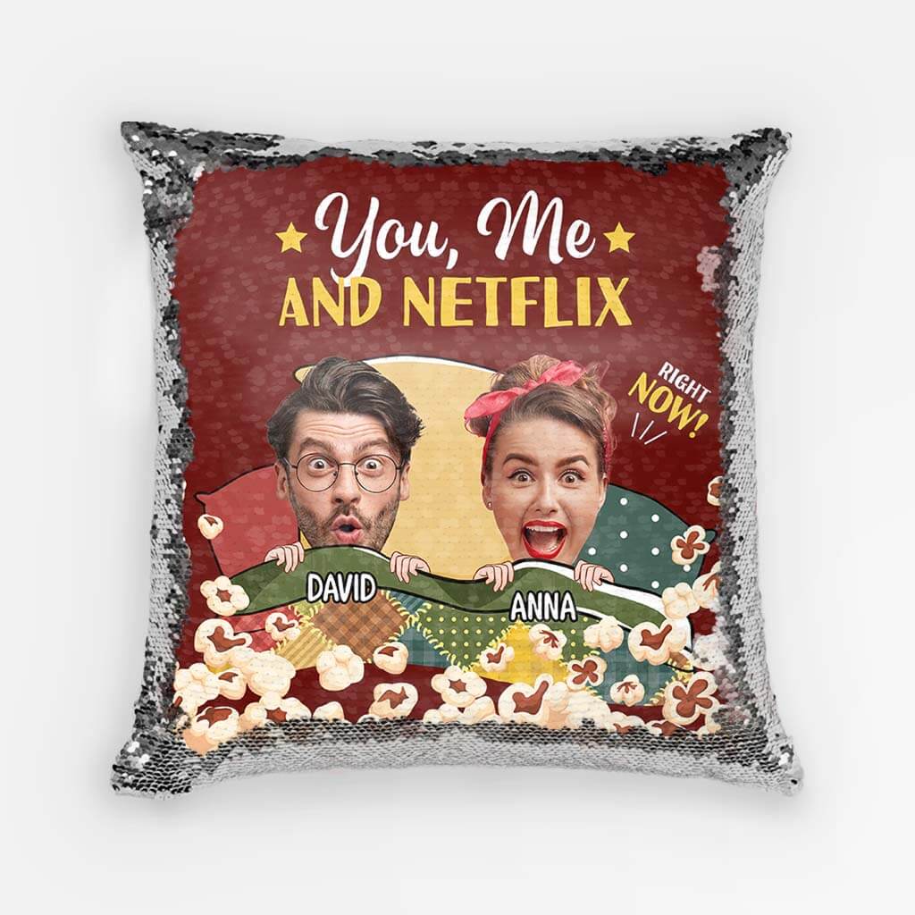 Personalized You Me And Netflix Sequin Pillow
