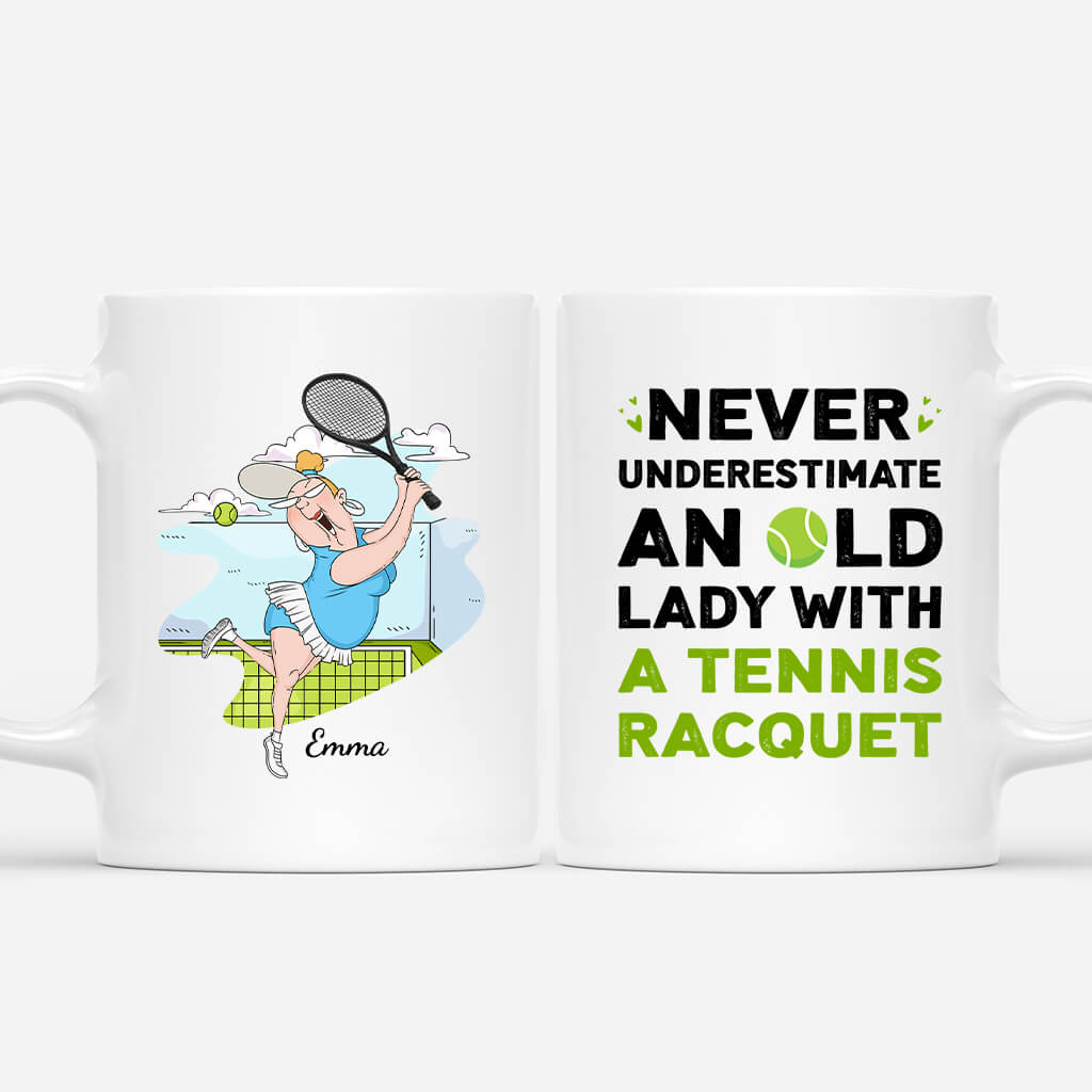 Personalized Never Underestimate An Old Lady With A Tennis Racquet Mug