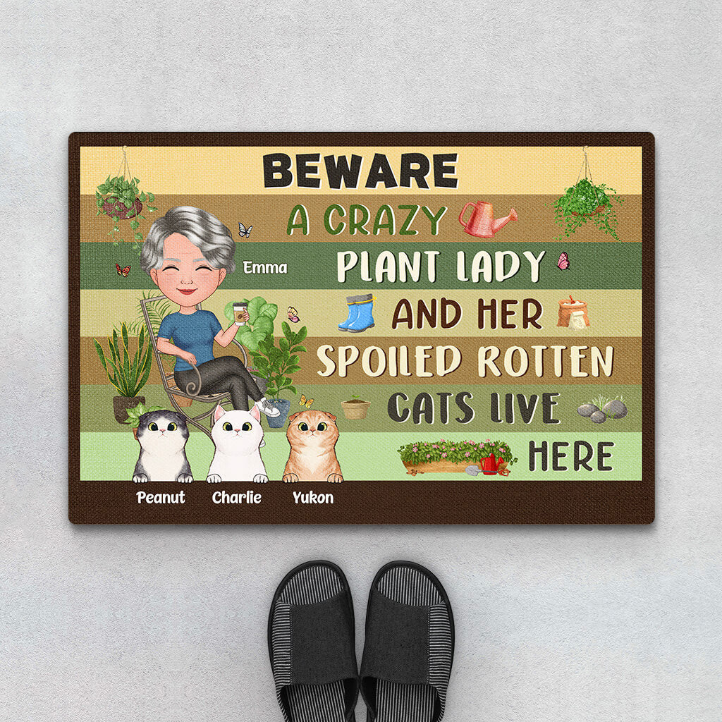 Personalized Crazy Plant Lady Doormat - Gifts for Cat Lovers