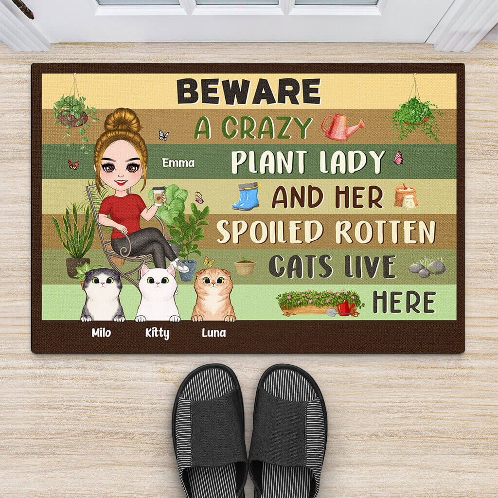 Personalized Crazy Plant Lady Doormat - Gifts for Cat Lovers
