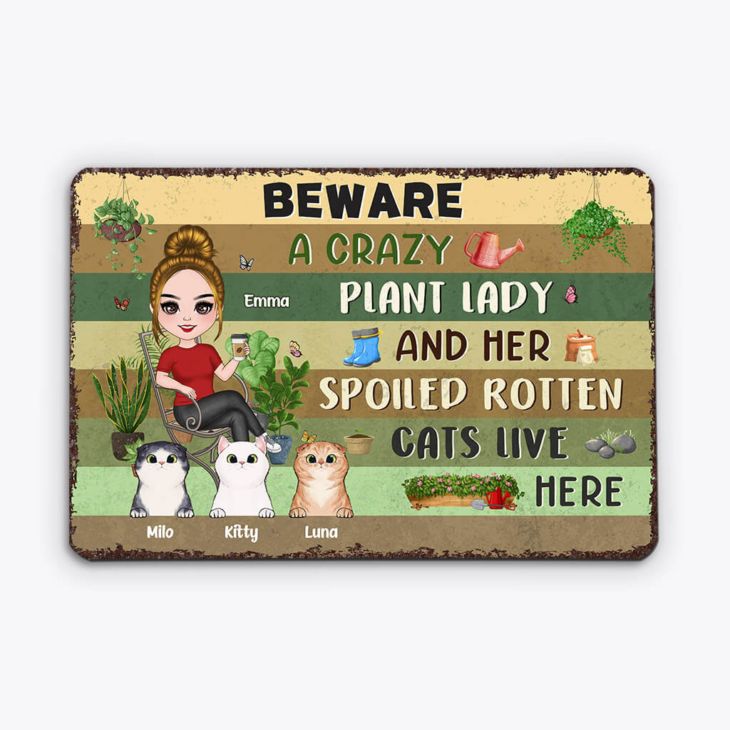 Custom Crazy Plant Lady Metal Sign - Funny Cat Gifts for Women