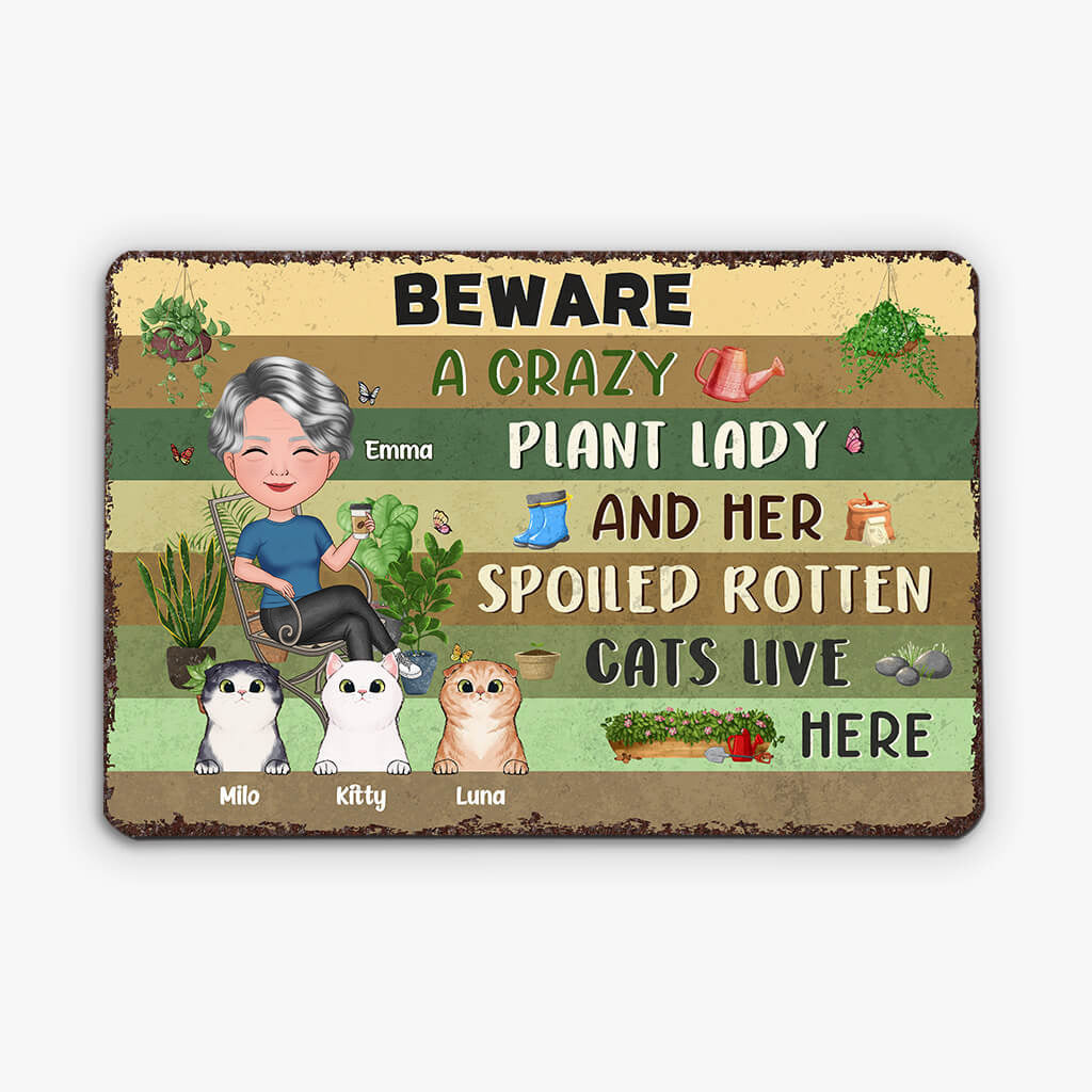Custom Crazy Plant Lady Metal Sign - Funny Cat Gifts for Women