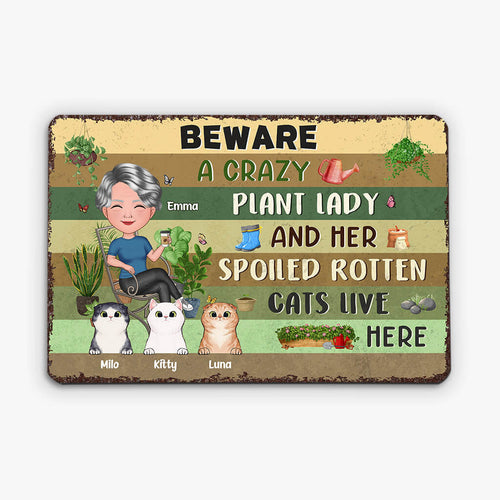 Custom Crazy Plant Lady Metal Sign - Funny Cat Gifts for Women