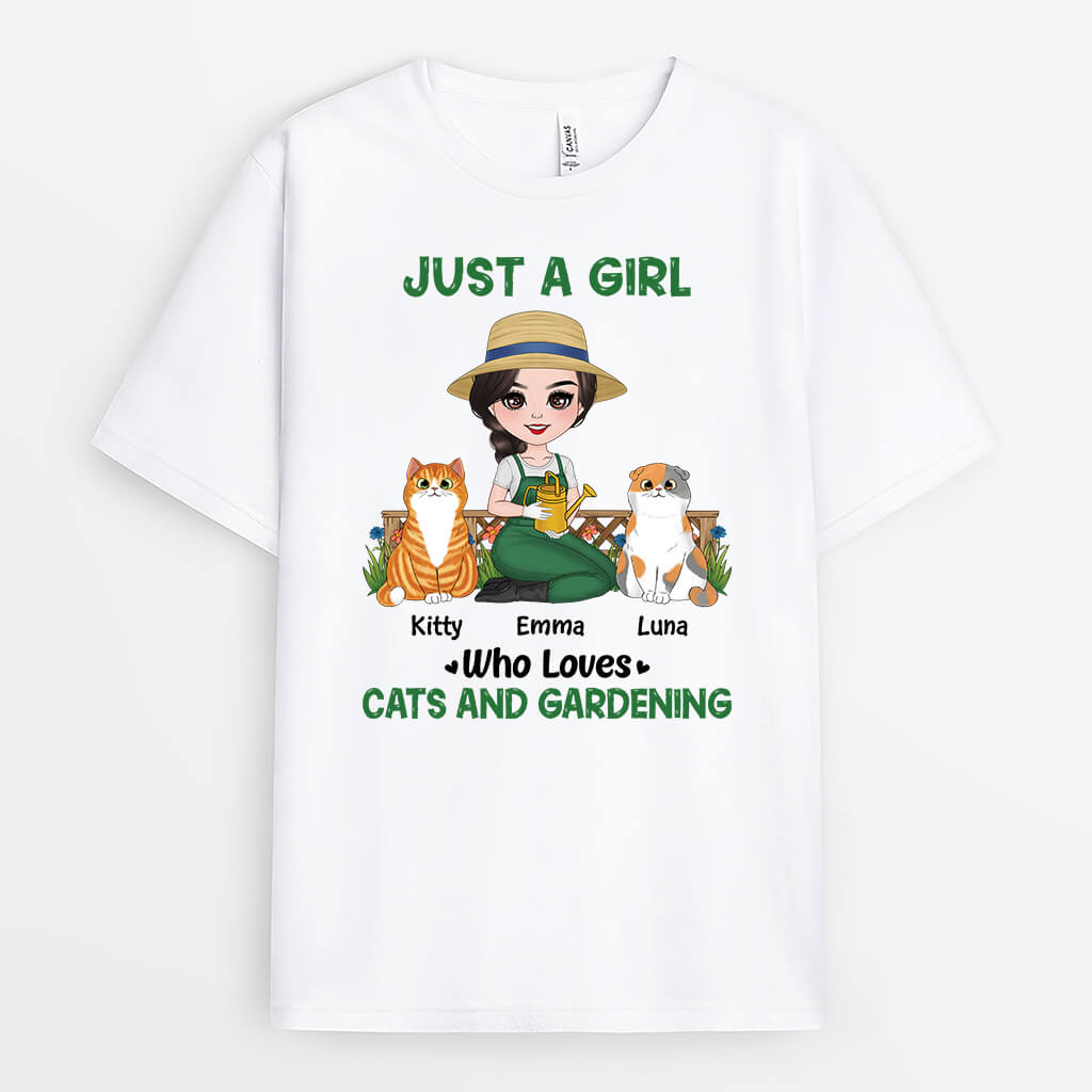 Personalized Just A Woman Who Loves Cats And Gardening T-shirt