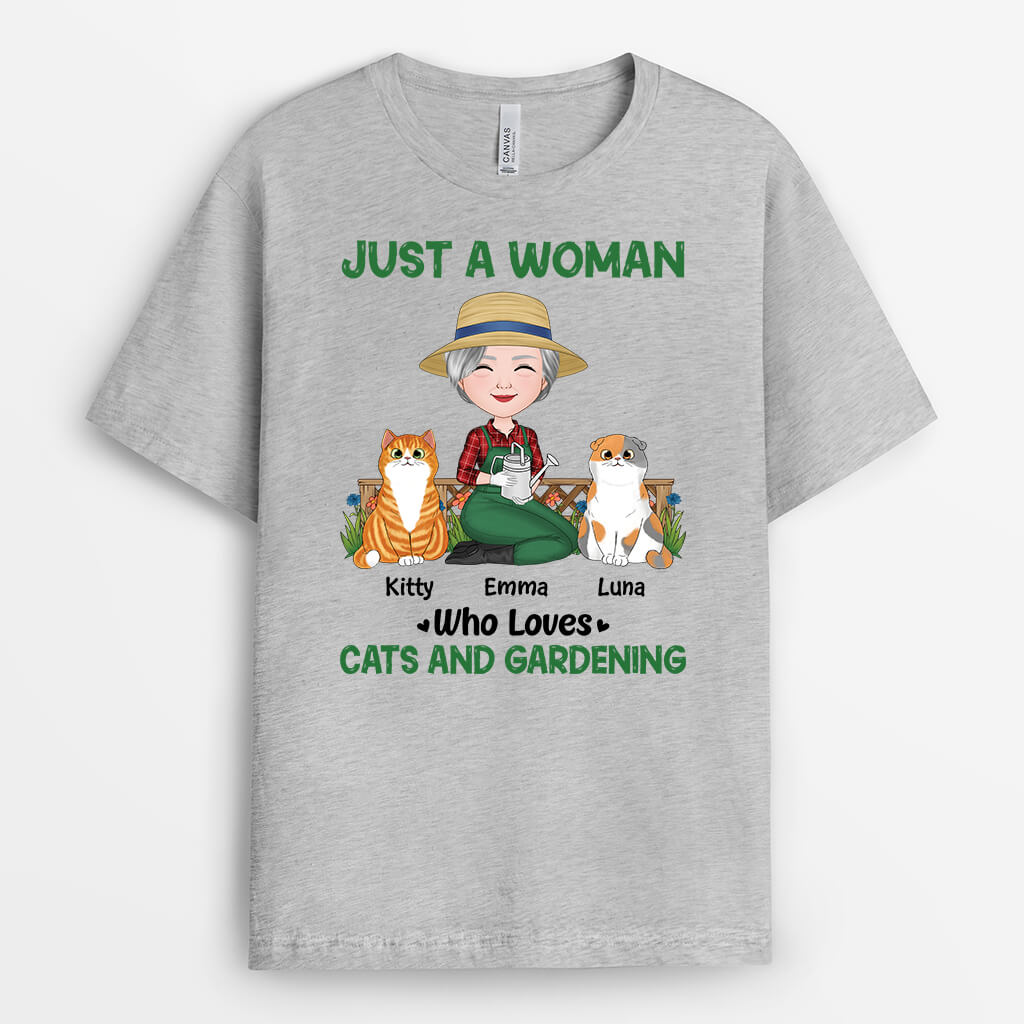 Personalized Just A Woman Who Loves Cats And Gardening T-shirt