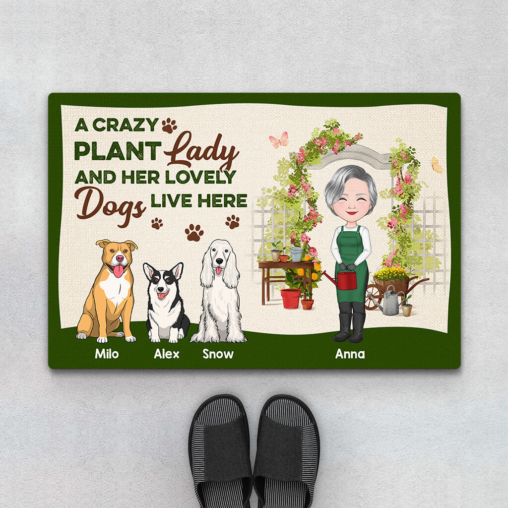 Personalized A Crazy Plant Lady And Her Lovely Dogs Live Here Doormat