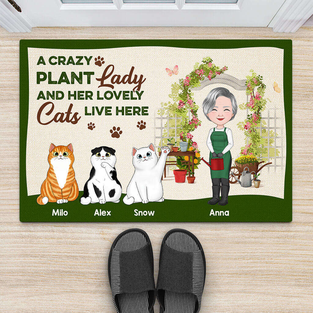 Personalized A Crazy Plant Lady And Her Lovely Cats Live Here Doormat
