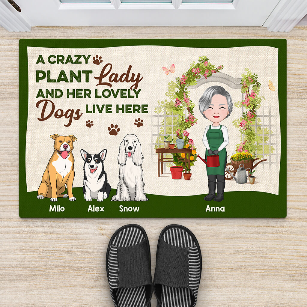 Personalized A Crazy Plant Lady And Her Lovely Dogs Live Here Doormat