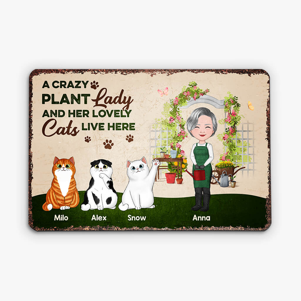 Custom Crazy Plant Lady Metal Sign - Gifts for Cat Owners
