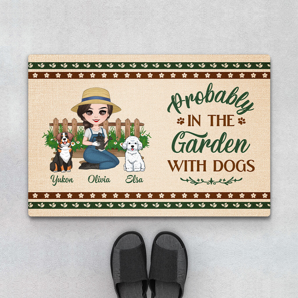 Personalized Probably In The Garden With Dogs Doormat