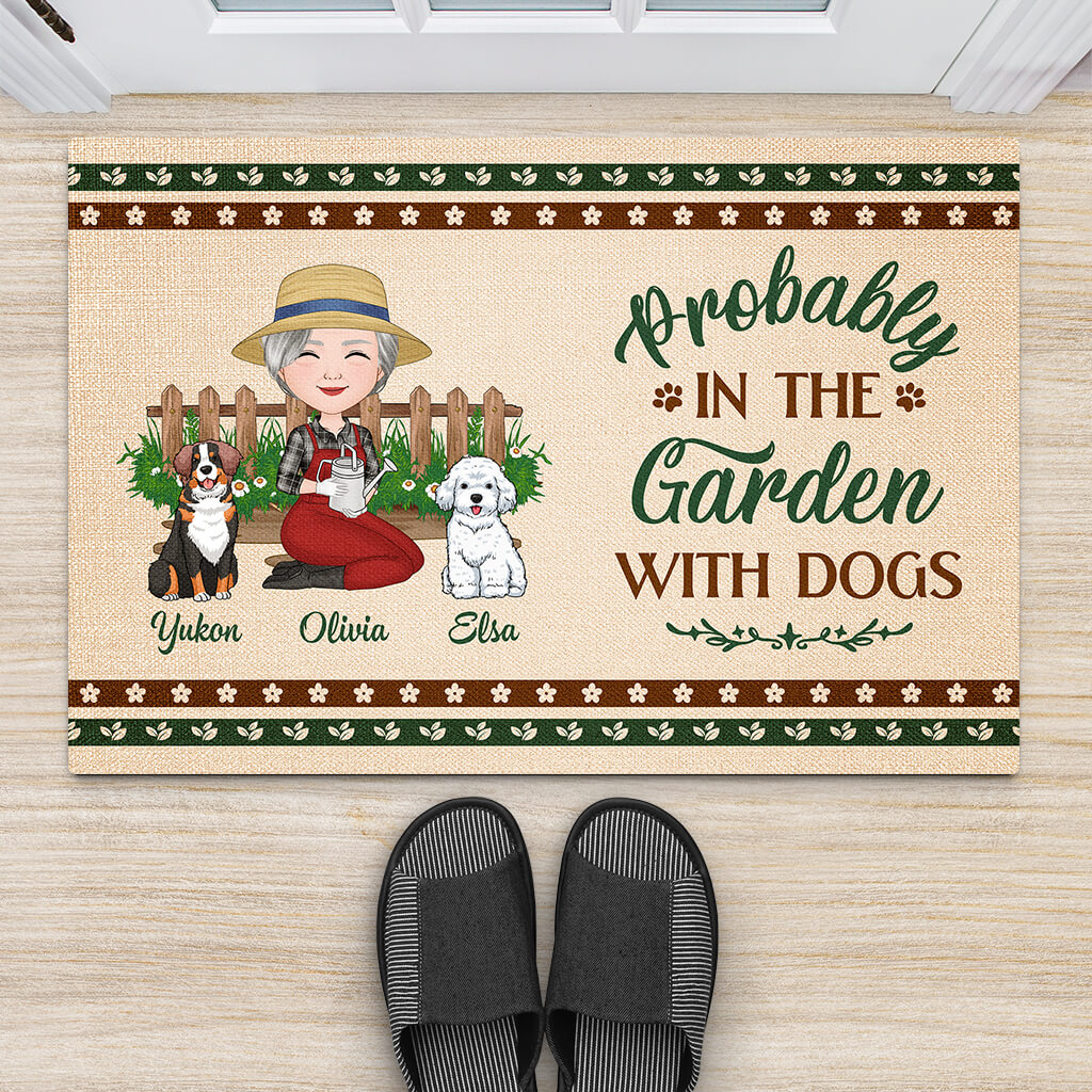 Personalized Probably In The Garden With Dogs Doormat