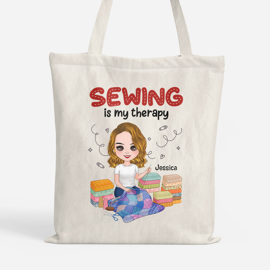 Personalized Sewing Is My Therapy Tote Bag
