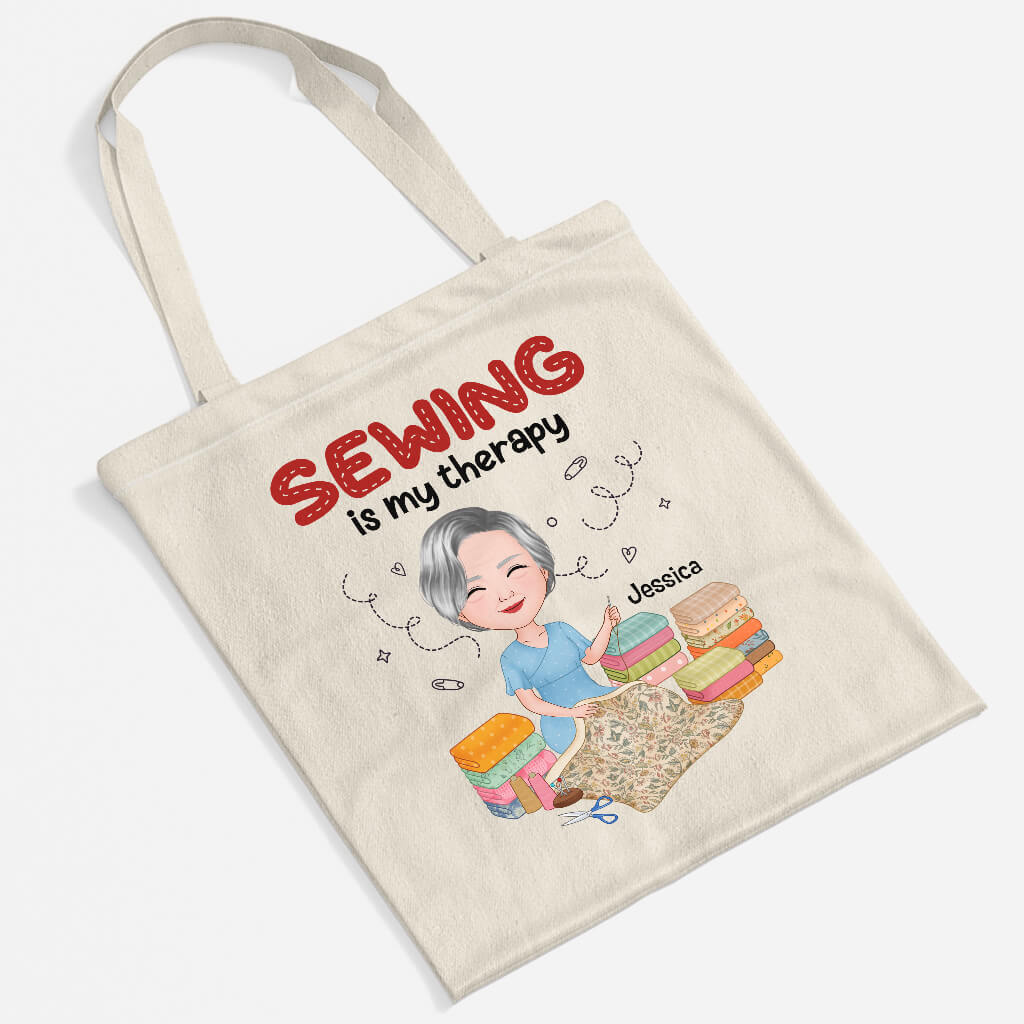 Personalized Sewing Is My Therapy Tote Bag