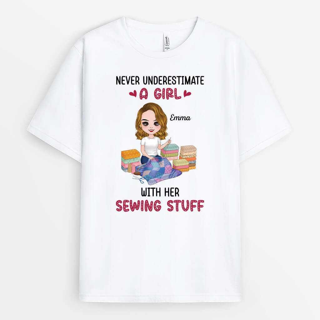 Personalized Never Underestimate A Woman With Her Sewing Stuff T-shirt