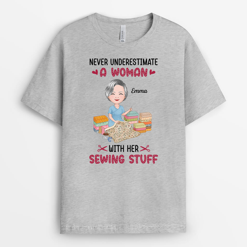 Personalized Never Underestimate A Woman With Her Sewing Stuff T-shirt