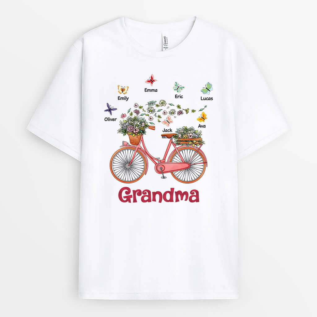 Personalized Mommy/Grandma Flower Bicycle T-shirt