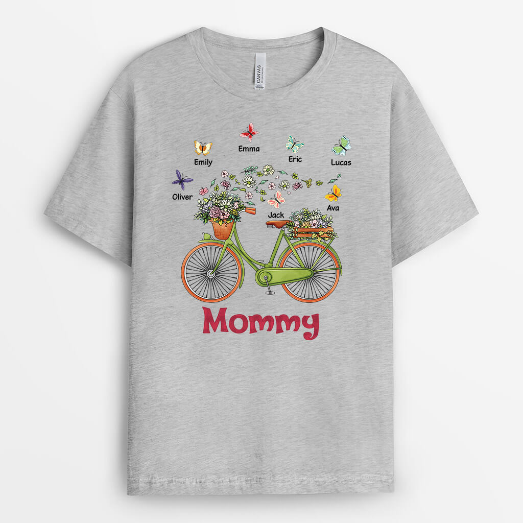 Personalized Mommy/Grandma Flower Bicycle T-shirt