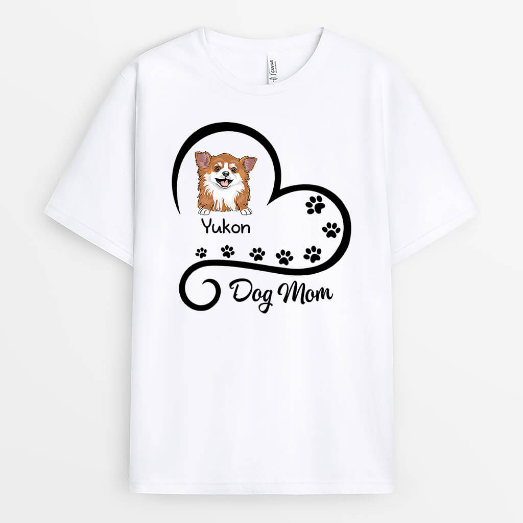 Dog Mom Heart With Paw Prints - Customizable Dog Design T Shirt