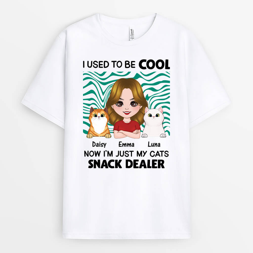 Personalized I Used To Be Cool Now I'm My Cats' Snack Dealer T-shirt