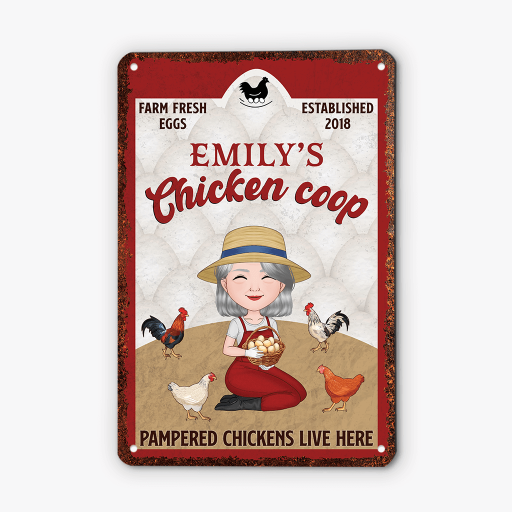 Personalized Pampered Chickens Live Here Metal Sign